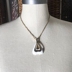 Vintage Gold-Tone Necklace with White Pendant